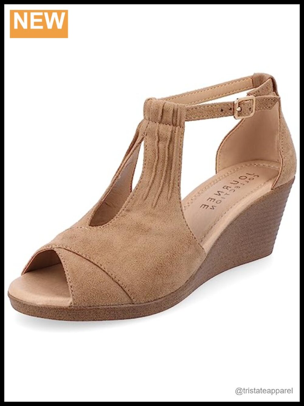 Faux Suede Open Toe Wedge Sandal Ankle Strap Buckle